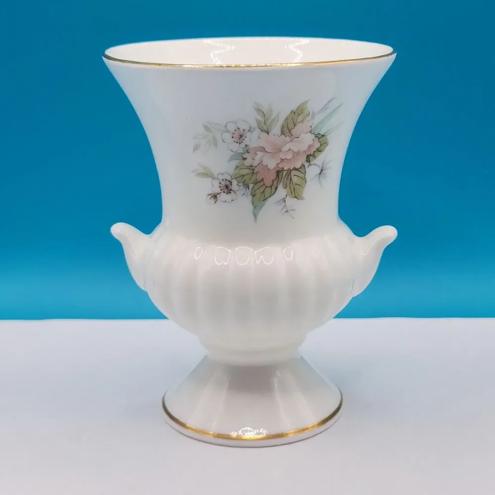 Brocade Fine Bone China Floral Bud Vase White Pink Green Gold 4